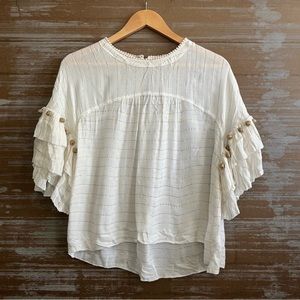 Saylor White Gold Striped Pom Pom Crop Top Summer Boho Preppy